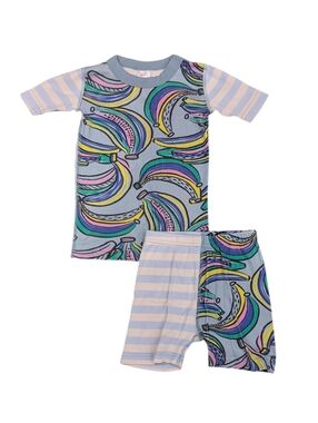 Hanna Andersson Kids Banana Stripes Mix Short  Cotton Pajamas Boys Girls 120 6 7